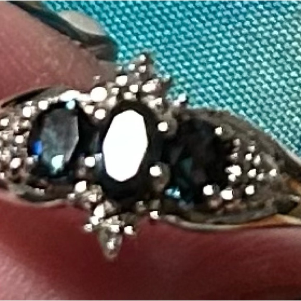 Authentic Gorgeous Indicolite Tourmaline Diamond Sterling Silver Ring Size 8